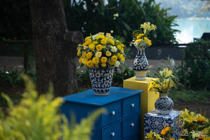 Floral detail and Photo-op — Haldi decor — Alila Diwa Goa